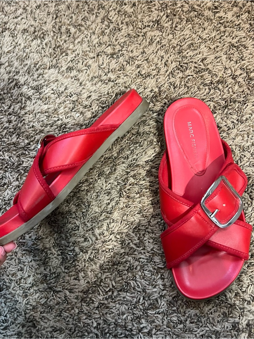 Marc Fisher Red Buckle Crossover Slide Sandals